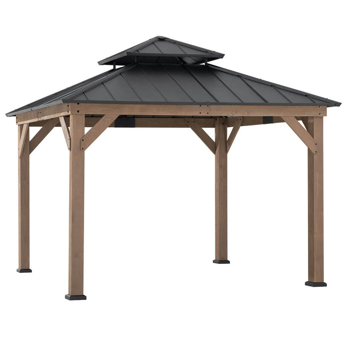 SUNJOY 11x11 Wooden Frame Backyard Hardtop Gazebo with Ceiling Hook