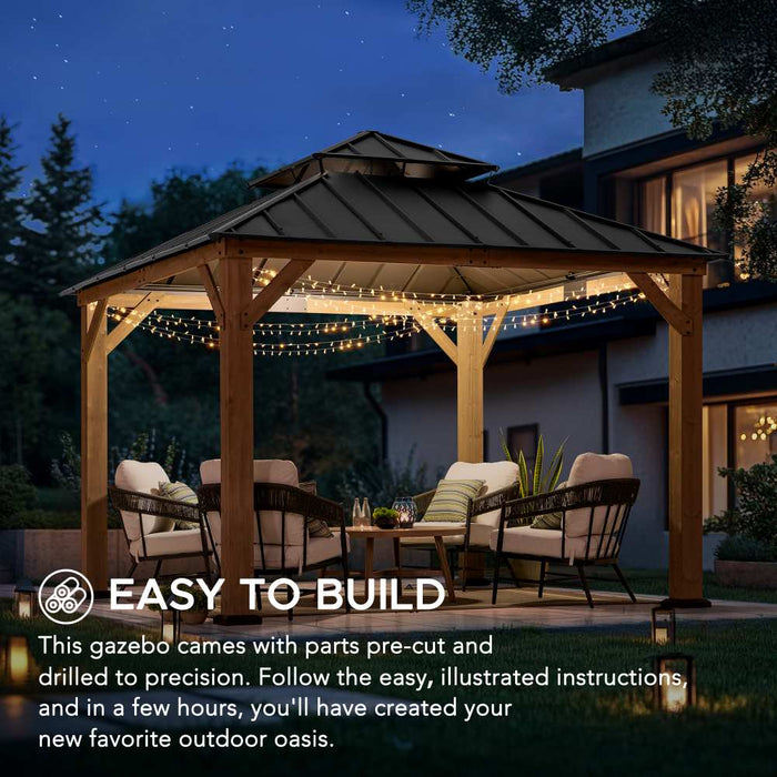 SUNJOY 11x11 Wooden Frame Backyard Hardtop Gazebo with Ceiling Hook