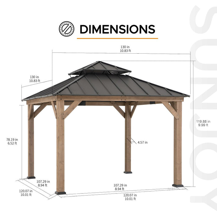 SUNJOY 11x11 Wooden Frame Backyard Hardtop Gazebo with Ceiling Hook