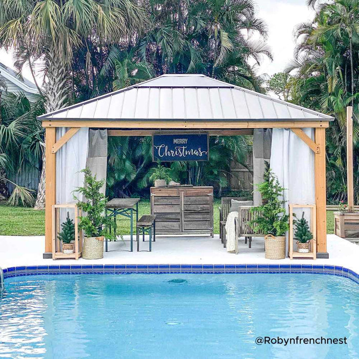 SUNJOY 13x15 Wood Frame Gazebo with Translucent Skylight