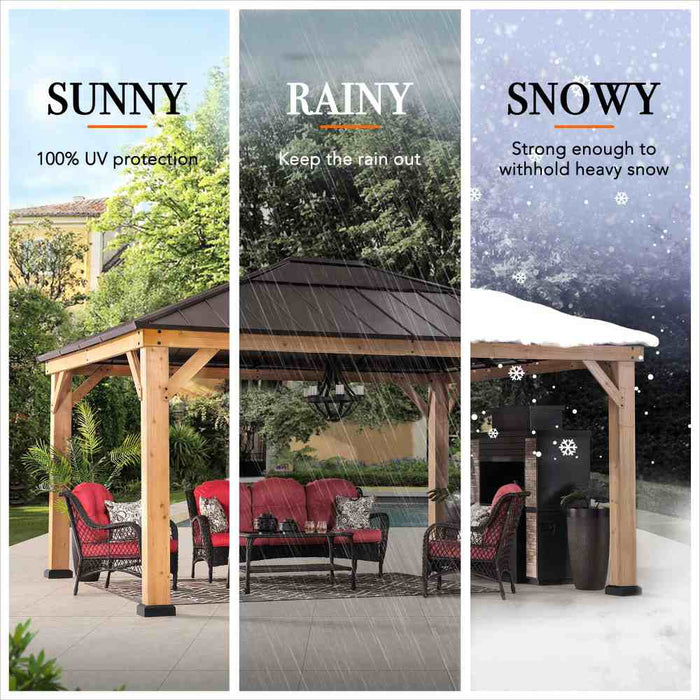 SUNJOY 13x15 Wood Frame Gazebo with Translucent Skylight