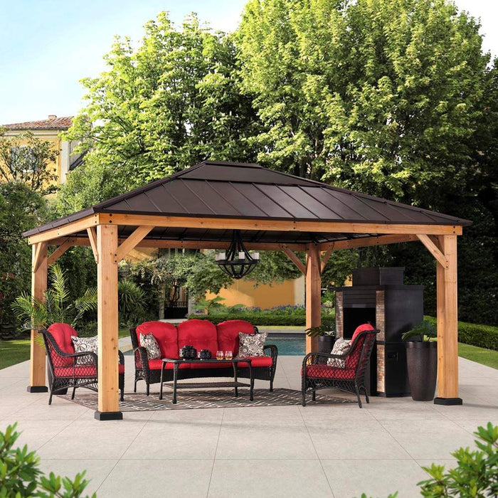 SUNJOY 13x15 Wood Frame Gazebo with Translucent Skylight