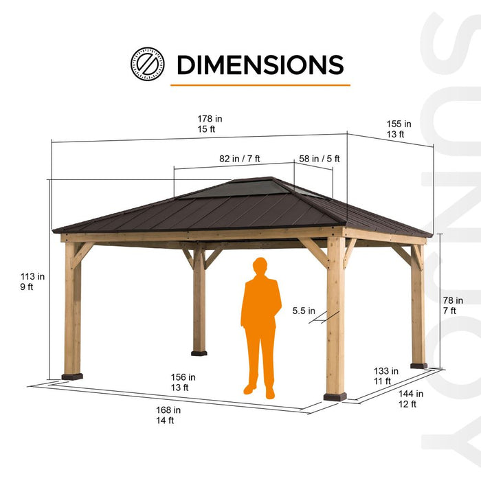 SUNJOY 13x15 Wood Frame Gazebo with Translucent Skylight