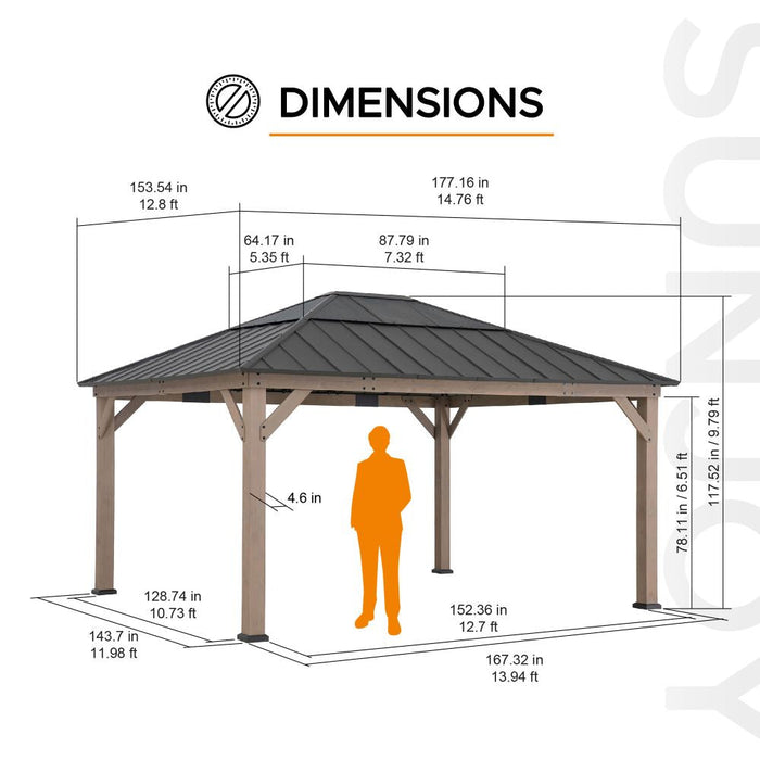 SUNJOY 13x15 Wooden Gazebo with Translucent Skylight and Ceiling Hook