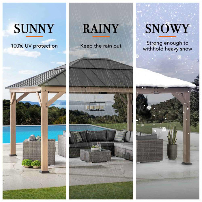 SUNJOY 13x15 Wooden Gazebo with Translucent Skylight and Ceiling Hook