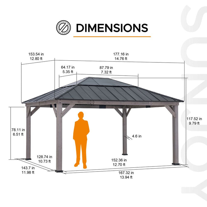 SUNJOY 13x15 Wooden Gazebo with Translucent Skylight and Ceiling Hook