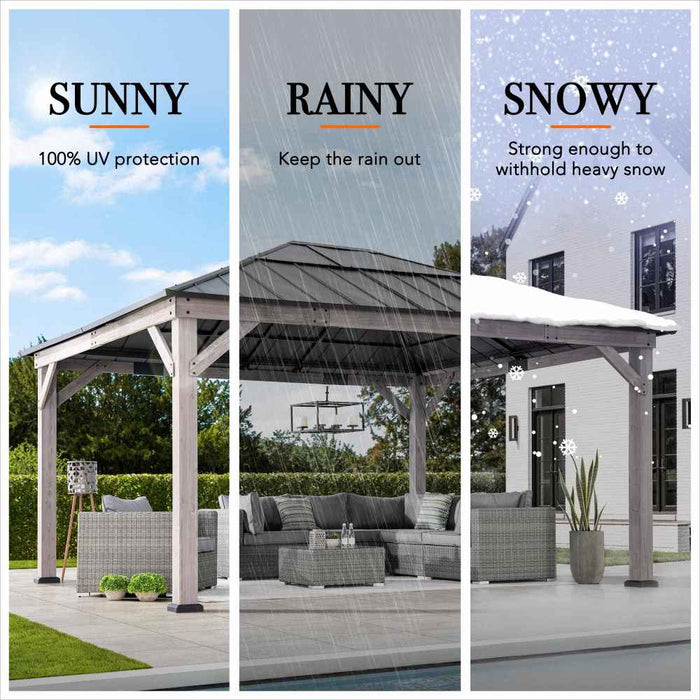 SUNJOY 13x15 Wooden Gazebo with Translucent Skylight and Ceiling Hook