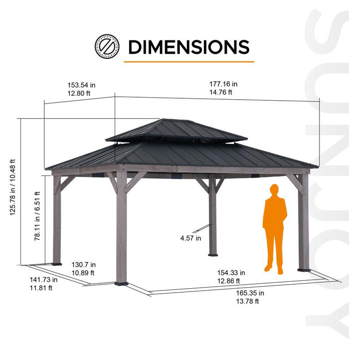 SUNJOY 13x15 Wooden Backyard Gazebo with Ceiling Hook