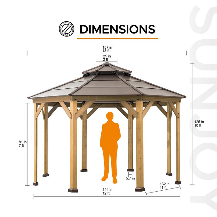 SUNJOY 13x13 Octagon Wood Patio Gazebo with Ceiling Hook