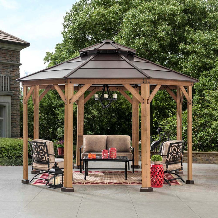 SUNJOY 13x13 Octagon Wood Patio Gazebo with Ceiling Hook