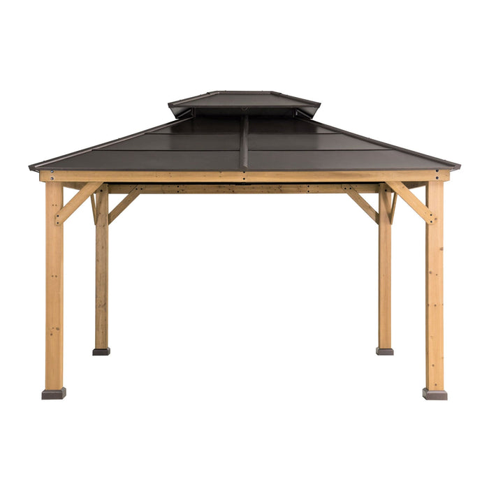 SUNJOY 11x13 Brown Wooden Gazebo with Ceiling Hook