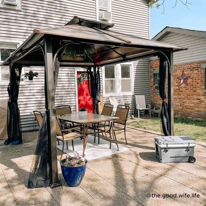 SUNJOY 10x12 Metal Hardtop Gazebo with Netting and Ceiling Hook