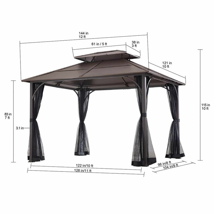 SUNJOY 10x12 Metal Hardtop Gazebo with Netting and Ceiling Hook