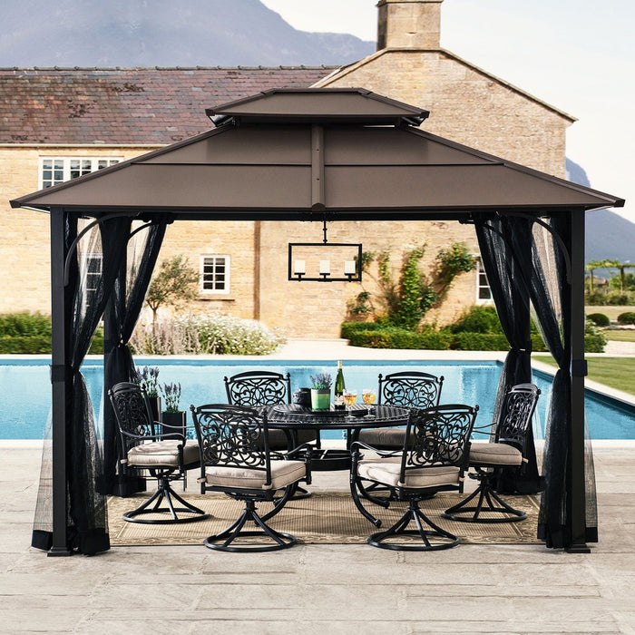 SUNJOY 10x12 Metal Hardtop Gazebo with Netting and Ceiling Hook