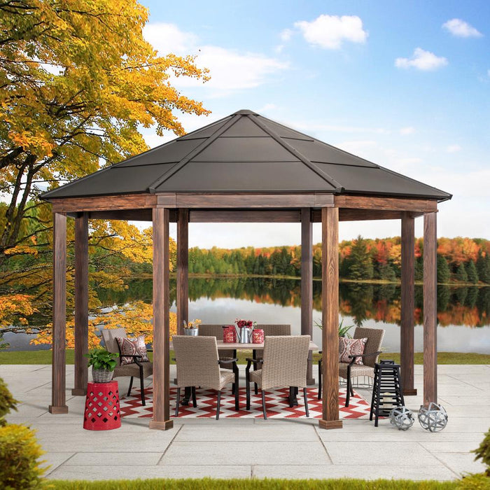 SUNJOY 15x15 Daybreak Octagon Gazebo with Aluminum Roof