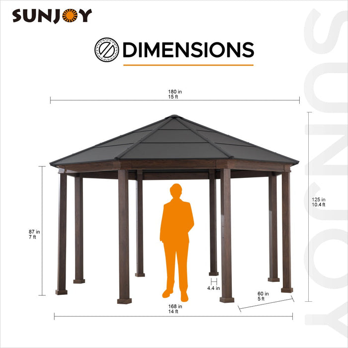 SUNJOY 15x15 Daybreak Octagon Gazebo with Aluminum Roof