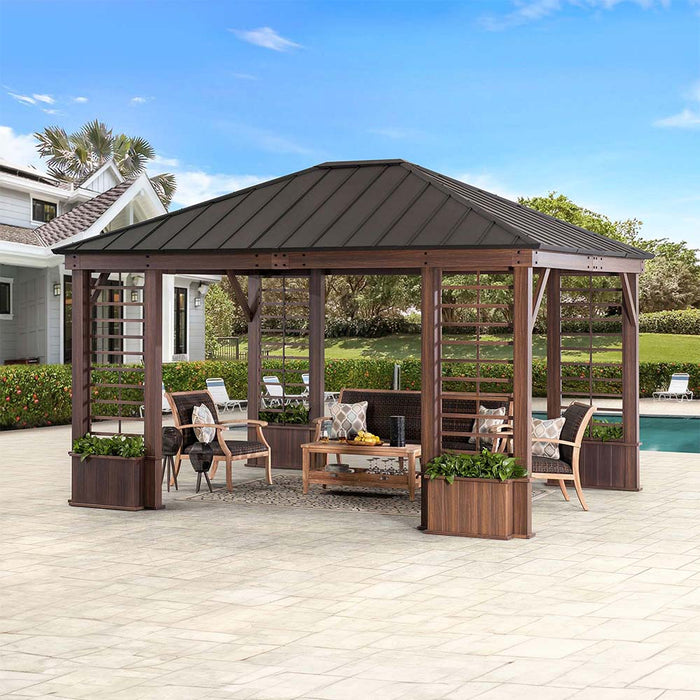 SUNJOY 13x15 Wilmington Aluminum Frame Hardtop Gazebo with Planters