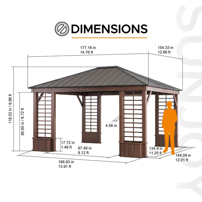 SUNJOY 13x15 Wilmington Aluminum Frame Hardtop Gazebo with Planters