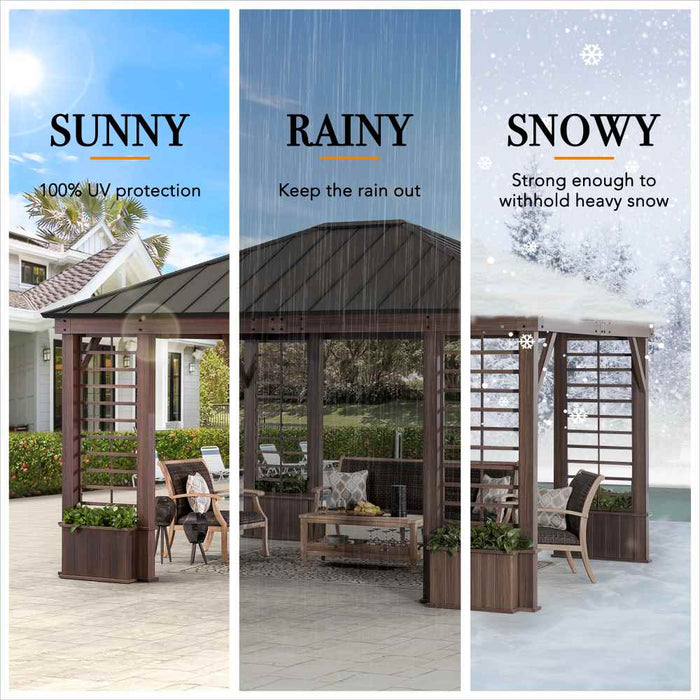 SUNJOY 13x15 Wilmington Aluminum Frame Hardtop Gazebo with Planters