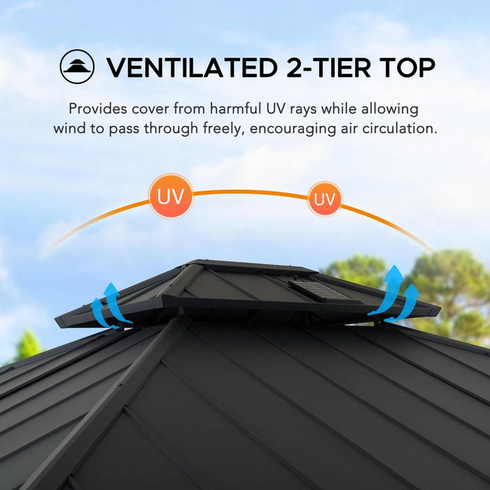 SUNJOY 10x12 Gazebo with Mosquito Netting and Solar Panel
