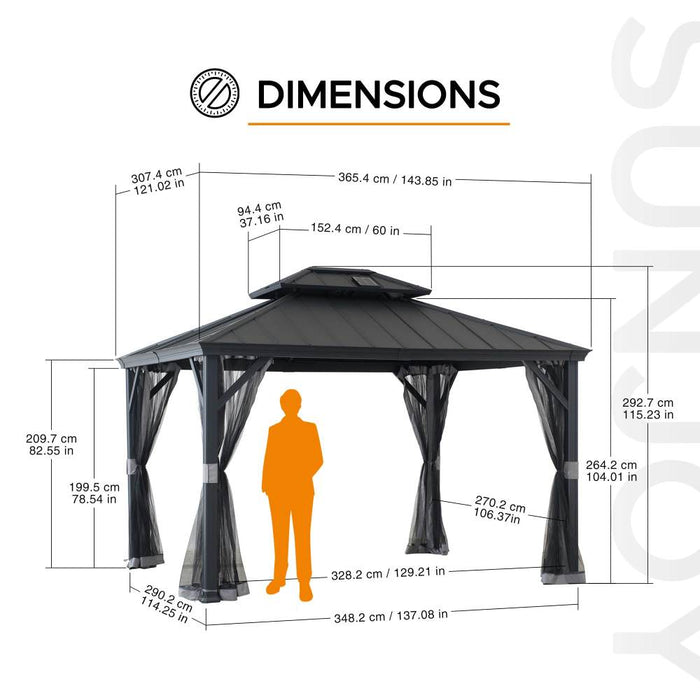 SUNJOY 10x12 Gazebo with Mosquito Netting and Solar Panel