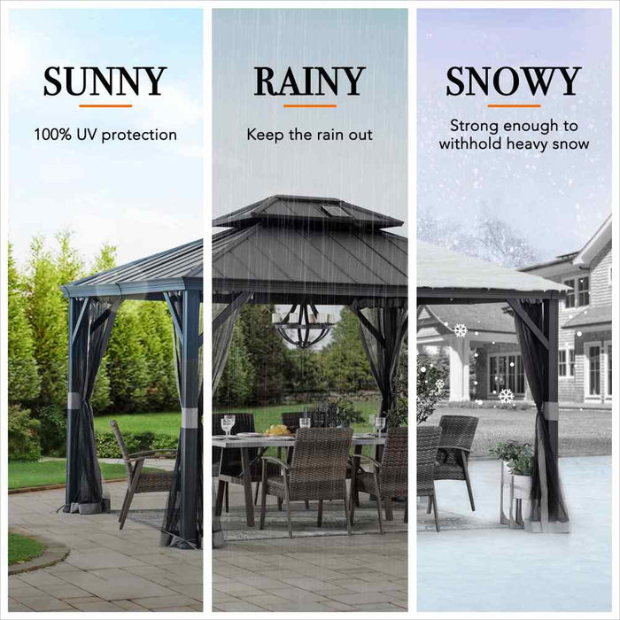 SUNJOY 10x12 Gazebo with Mosquito Netting and Solar Panel