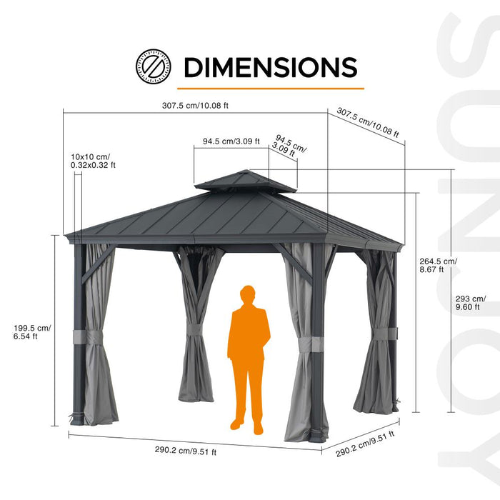 SUNJOY 10x10 Hardtop Gazebo with Aluminum Frame, Netting, and Curtain