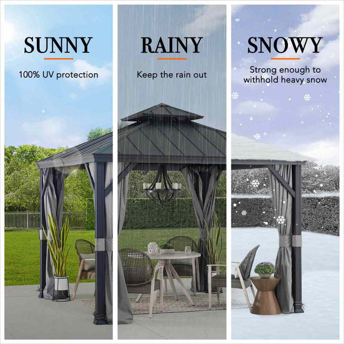 SUNJOY 10x10 Hardtop Gazebo with Aluminum Frame, Netting, and Curtain