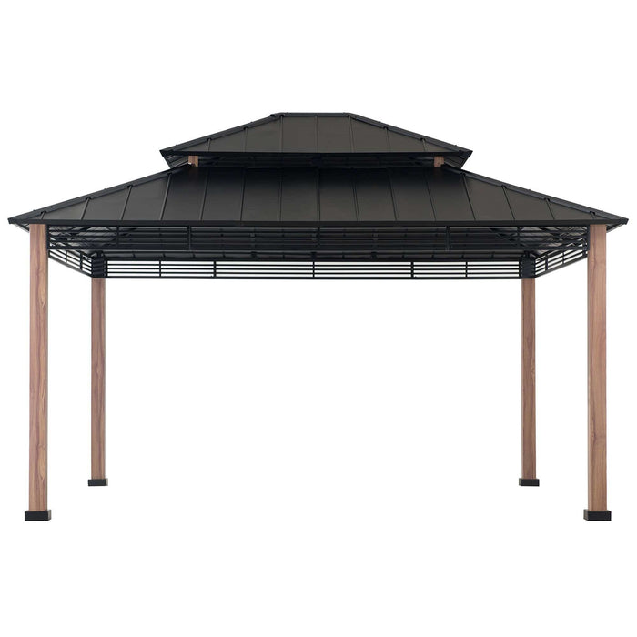 SUNJOY 13x15 Large Modern Gazebo with Metal Wood Look Posts