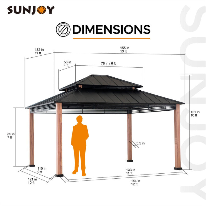 SUNJOY 13x15 Large Modern Gazebo with Metal Wood Look Posts