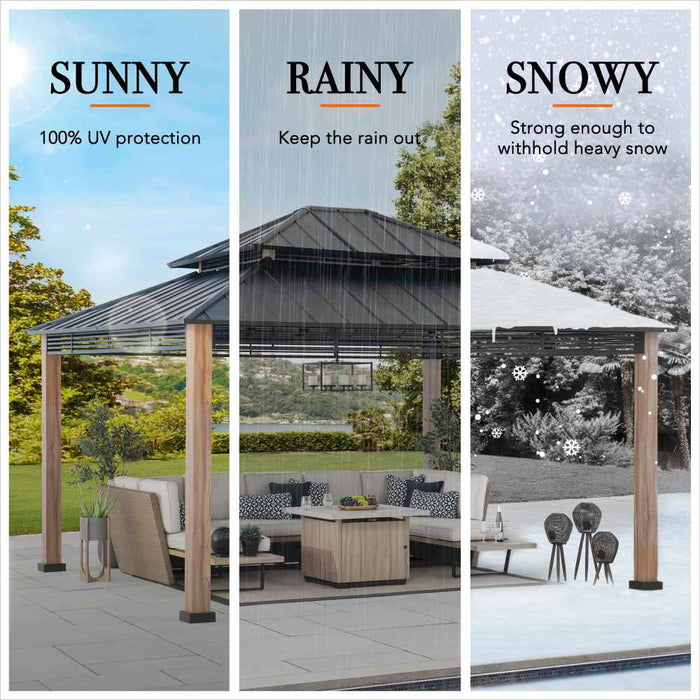 SUNJOY 13x15 Large Modern Gazebo with Metal Wood Look Posts