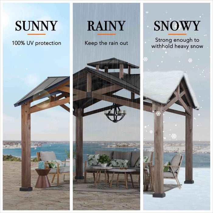 SUNJOY 12.5x12.5 Wooden Frame Hardtop Gazebo with Ceiling Hook