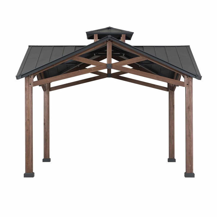 SUNJOY 12.5x12.5 Wooden Frame Hardtop Gazebo with Ceiling Hook