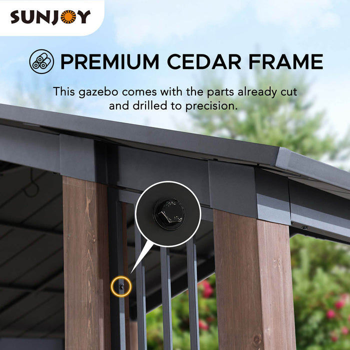 SUNJOY 11x13 Slanted Roof Cedar Gazebo with Ceiling Hook