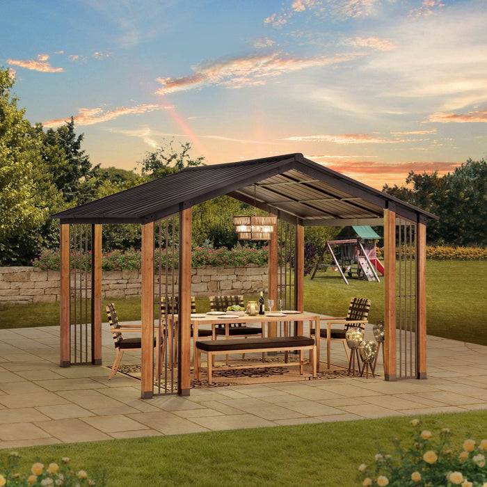 SUNJOY 11x13 Slanted Roof Cedar Gazebo with Ceiling Hook