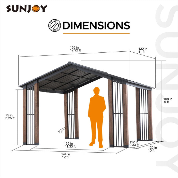 SUNJOY 11x13 Slanted Roof Cedar Gazebo with Ceiling Hook