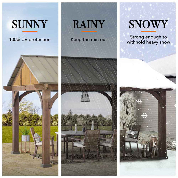 SUNJOY 12x14 Brown Wooden Frame Gable Roof Gazebo