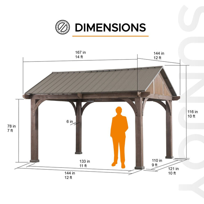 SUNJOY 12x14 Brown Wooden Frame Gable Roof Gazebo