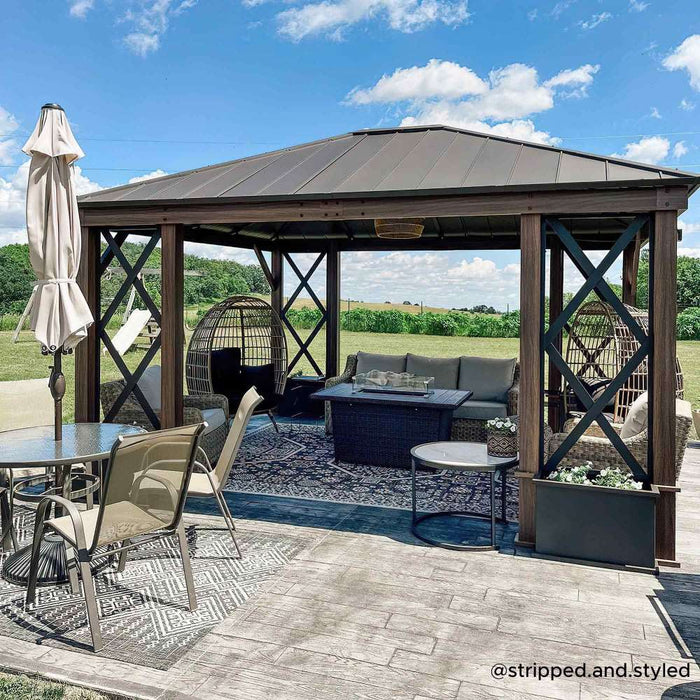 SUNJOY 13x15 Aluminum Framed Hard Top Gazebo with Planters