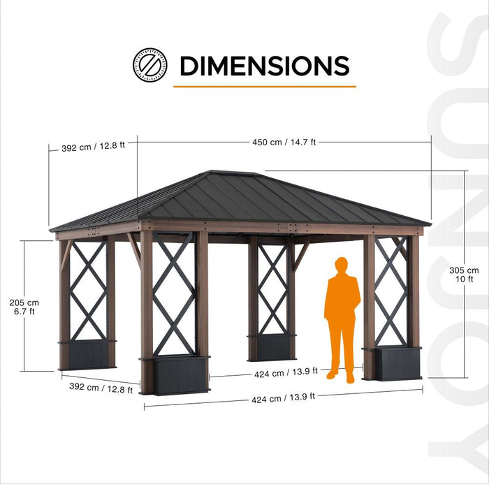 SUNJOY 13x15 Aluminum Framed Hard Top Gazebo with Planters