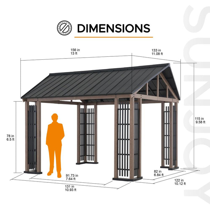 SUNJOY 11x13 Steel Gable Roof Hardtop Gazebo with Metal Ceiling Hook