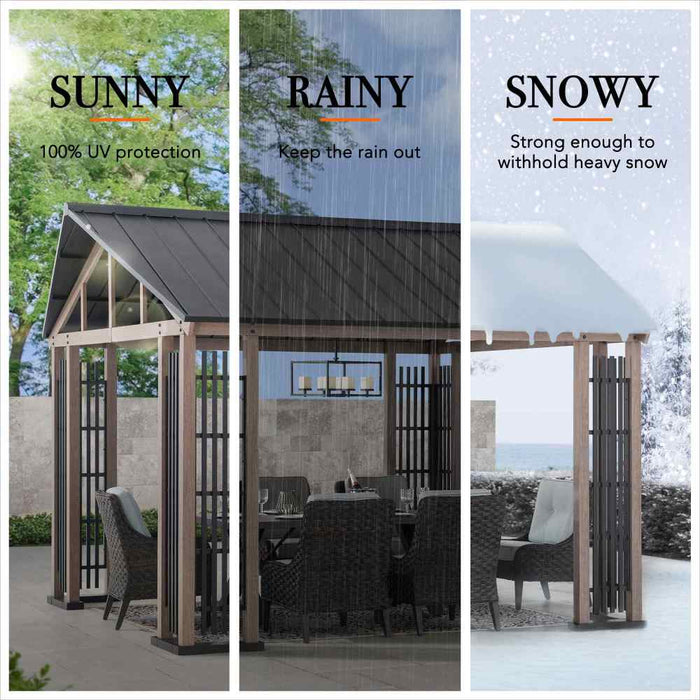 SUNJOY 11x13 Steel Gable Roof Hardtop Gazebo with Metal Ceiling Hook