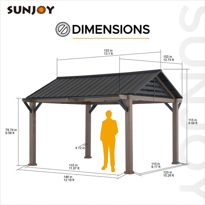 SUNJOY 13x13 Black Steel Gazebo with Decorative Beam