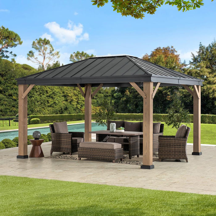 SUNJOY 11x13 Black Steel Hardtop Gazebo with Skylight