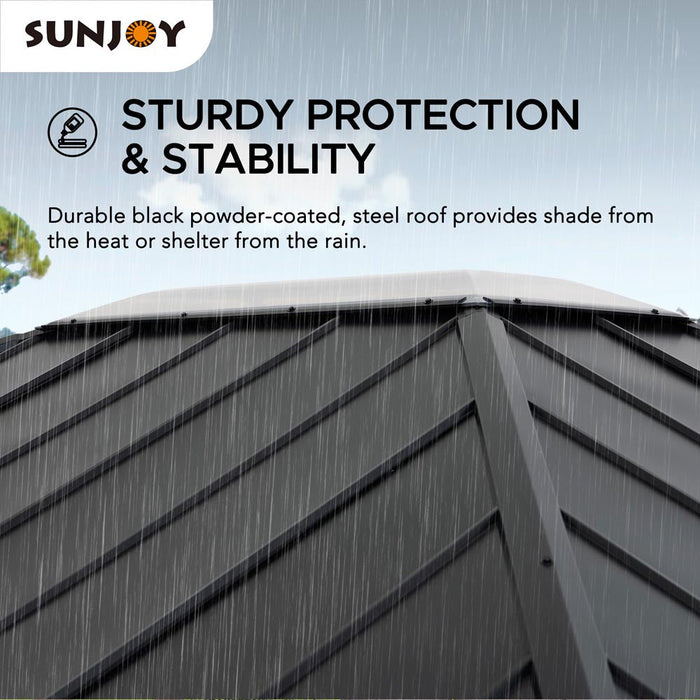 SUNJOY 11x13 Black Steel Hardtop Gazebo with Skylight