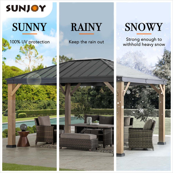 SUNJOY 11x13 Black Steel Hardtop Gazebo with Skylight