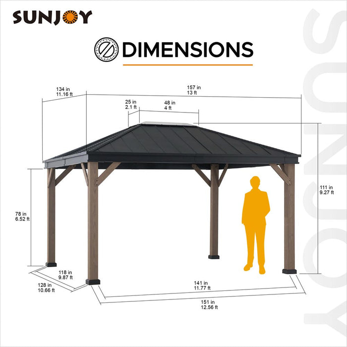 SUNJOY 11x13 Black Steel Hardtop Gazebo with Skylight