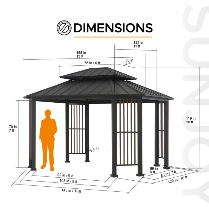 SUNJOY 11x13 Octagon Gazebo with Steel Roof and Ceiling Hook