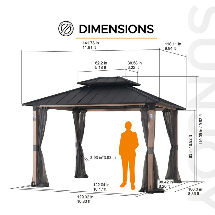 SUNJOY 10x12 Kirkfield Metal Gazebo with Netting and LED Lights