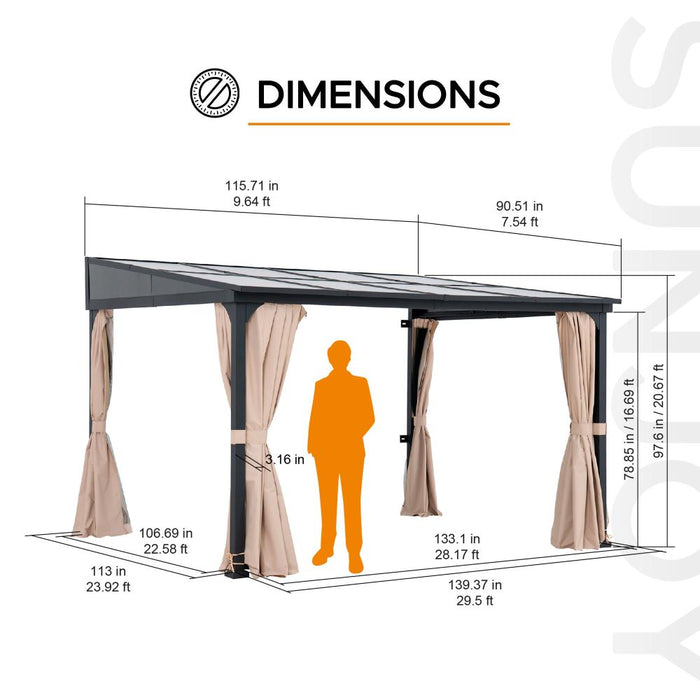 SUNJOY Wall Mounted Gazebo, Lean to Gazebo with Curtain and Netting